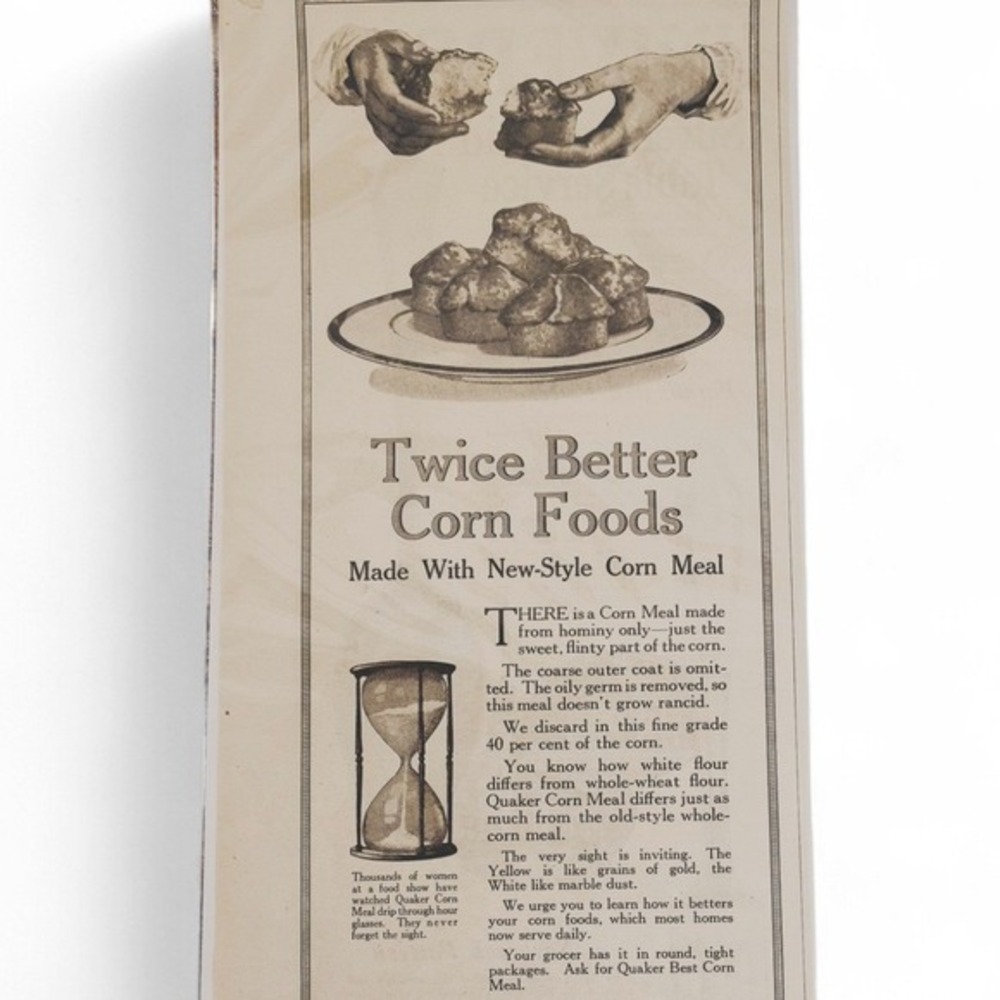 1918 Quaker Oats Corn Food Vintage Print Ad WWI Era Kitchen Advertising Ephemera